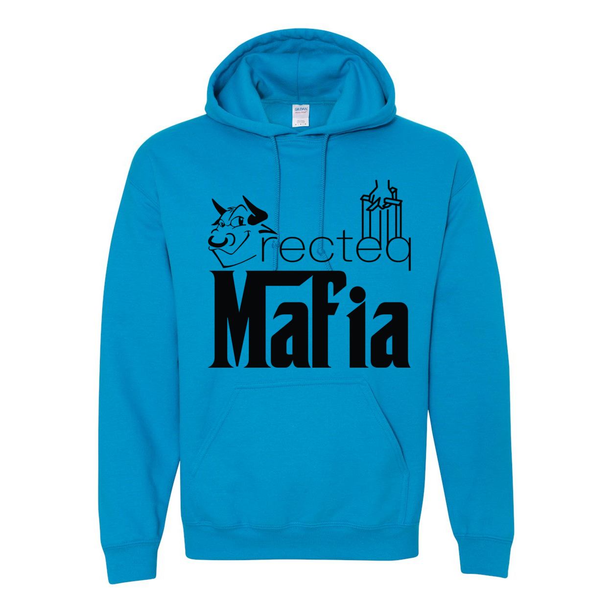 Mafia 1 Black Print Hoodie featuring a double-lined hood and front pouch pocket, made from a soft cotton/polyester blend.