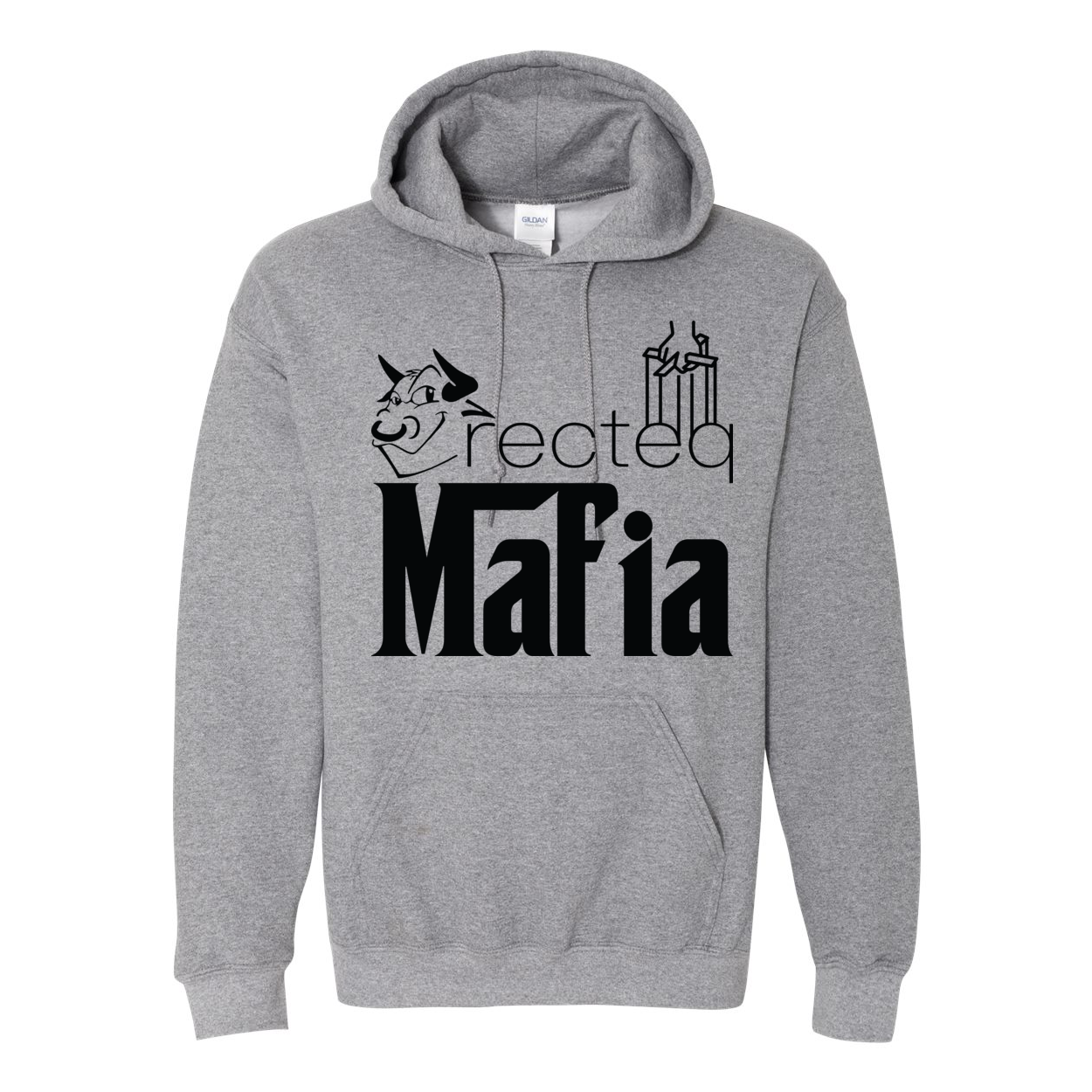 Mafia 1 Black Print Hoodie featuring a double-lined hood and front pouch pocket, made from a soft cotton/polyester blend.