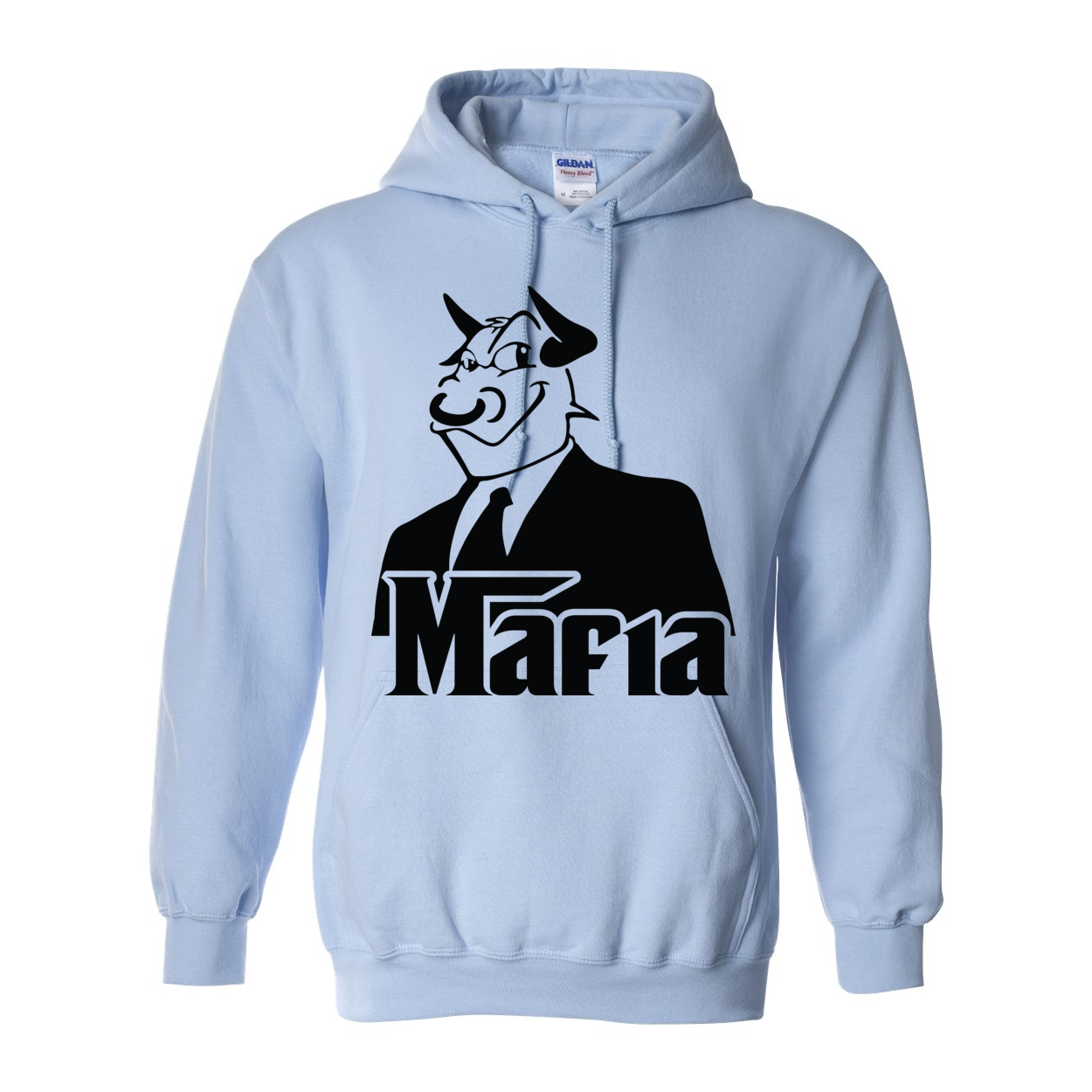 Mafia 2 Black Print Hoodie featuring a double-lined hood, front pouch pocket, and rib knit cuffs, showcasing a stylish design.