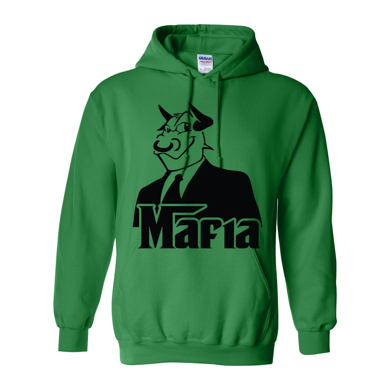 Mafia 2 Black Print Hoodie featuring a double-lined hood, front pouch pocket, and rib knit cuffs, showcasing a stylish design.