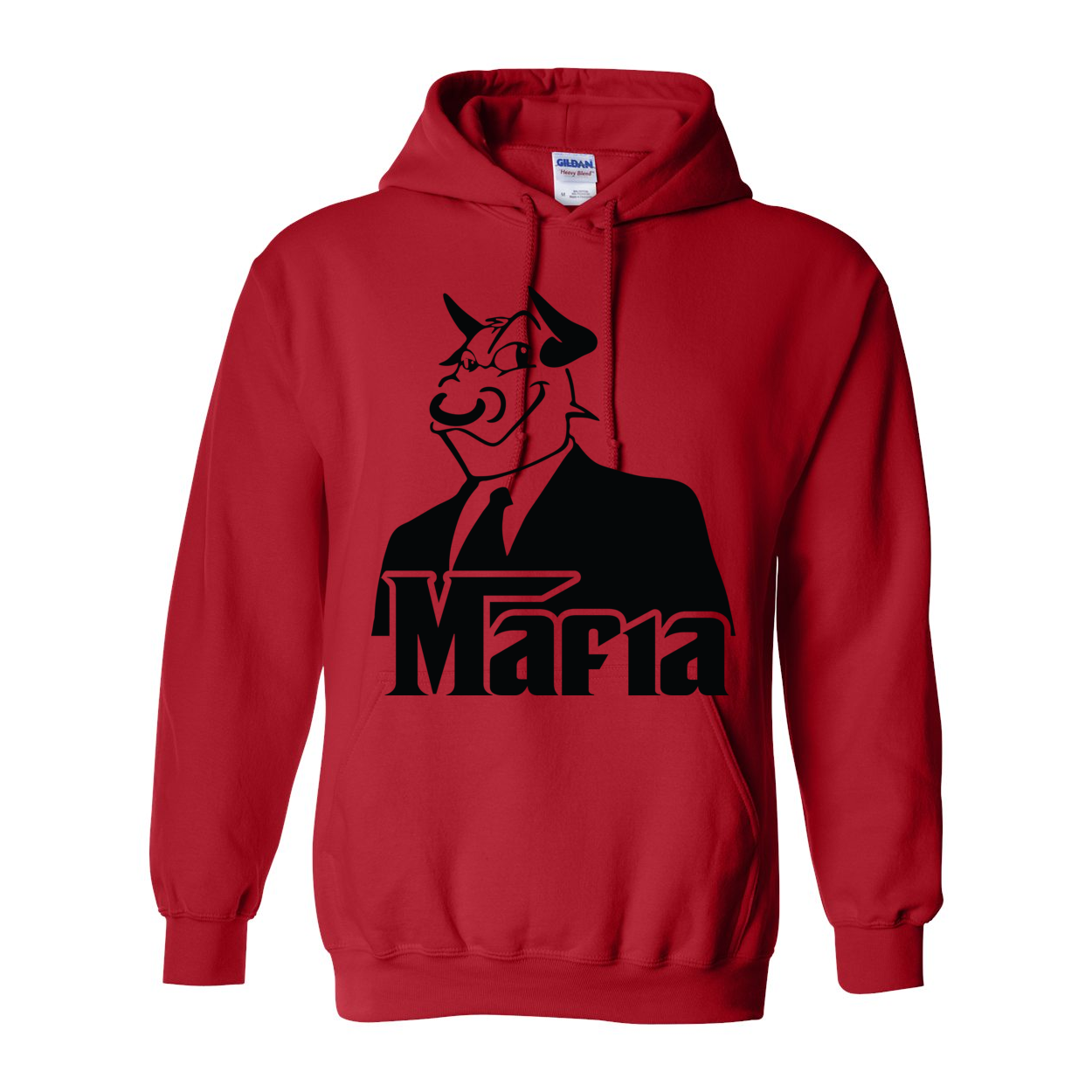 Mafia 2 Black Print Hoodie featuring a double-lined hood, front pouch pocket, and rib knit cuffs, showcasing a stylish design.