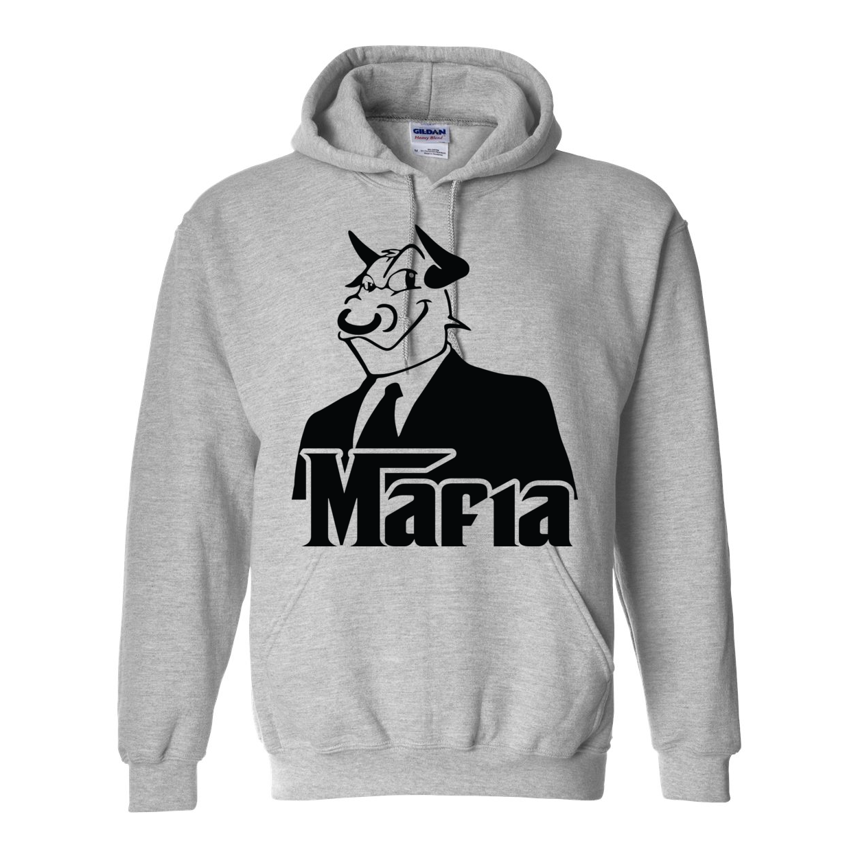 Mafia 2 Black Print Hoodie featuring a double-lined hood, front pouch pocket, and rib knit cuffs, showcasing a stylish design.