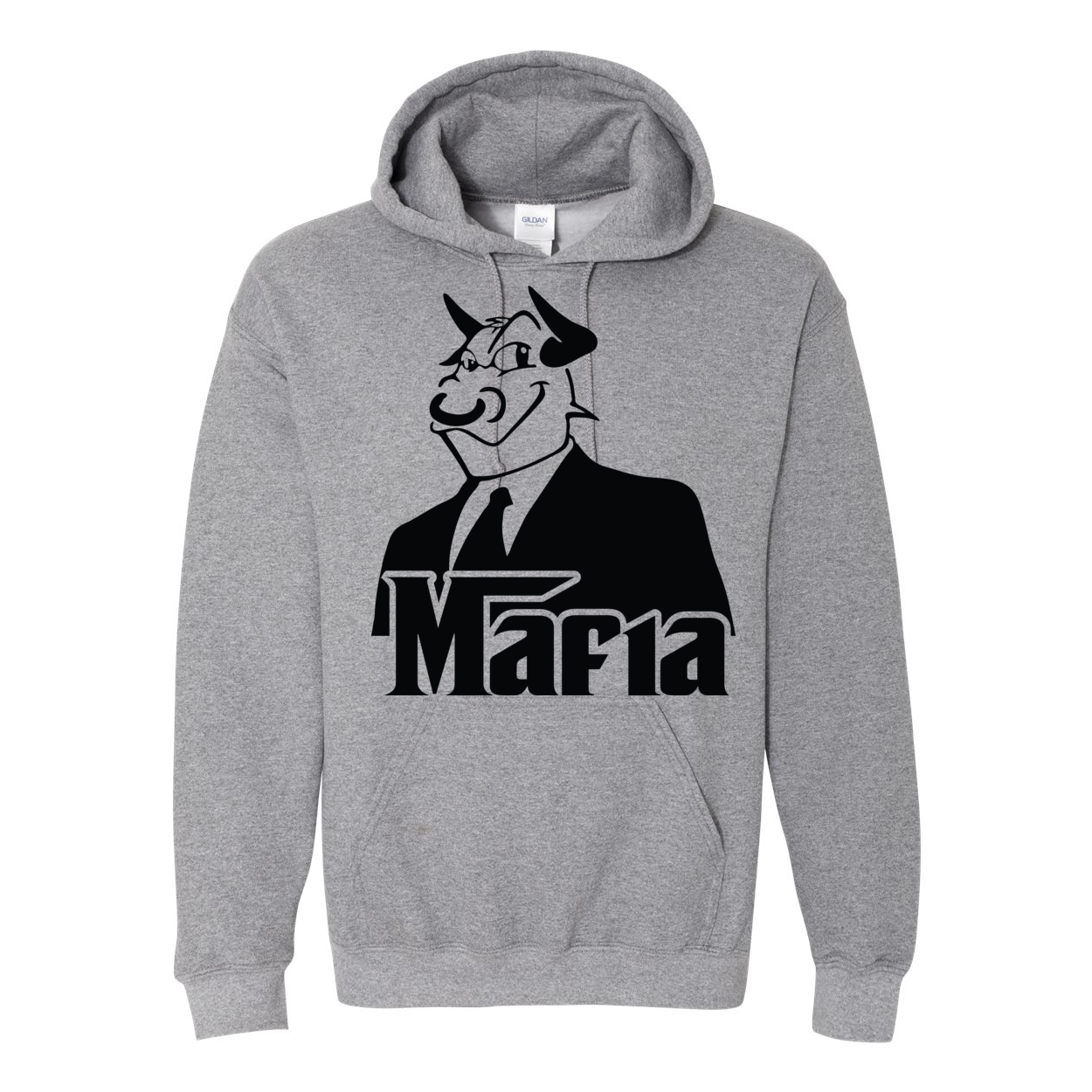 Mafia 2 Black Print Hoodie featuring a double-lined hood, front pouch pocket, and rib knit cuffs, showcasing a stylish design.