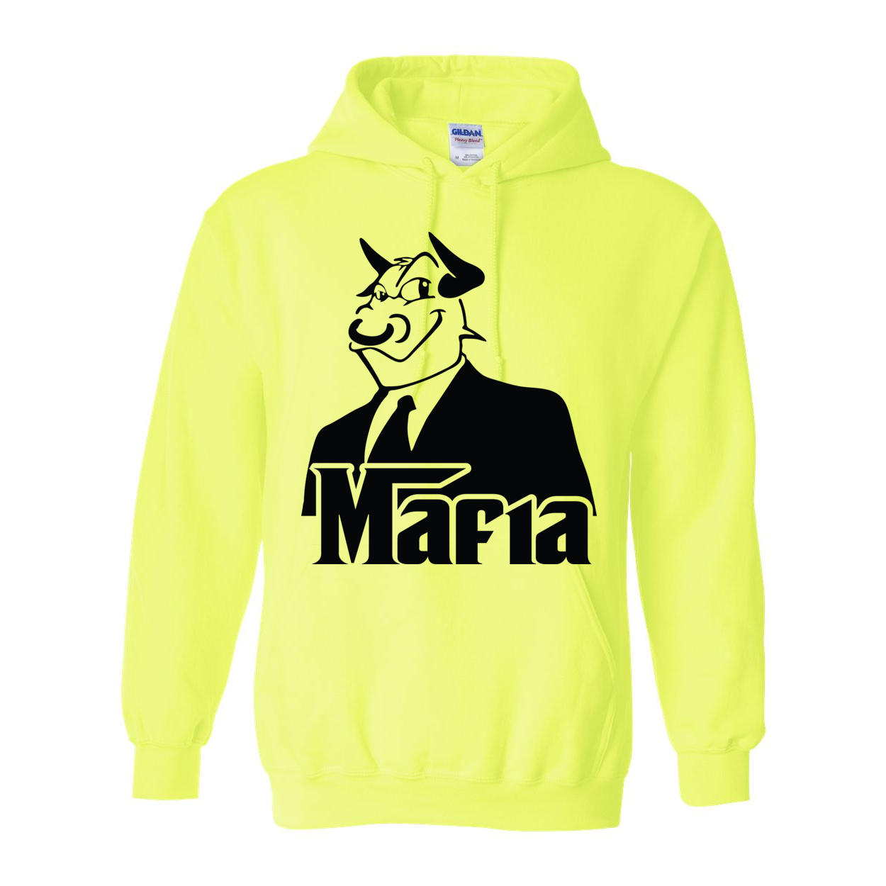 Mafia 2 Black Print Hoodie featuring a double-lined hood, front pouch pocket, and rib knit cuffs, showcasing a stylish design.