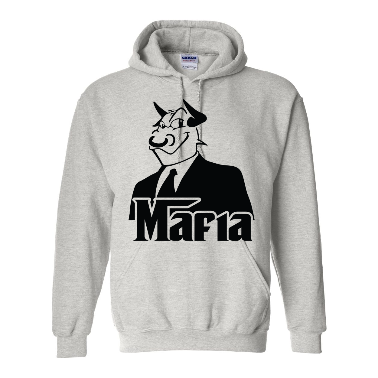 Mafia 2 Black Print Hoodie featuring a double-lined hood, front pouch pocket, and rib knit cuffs, showcasing a stylish design.