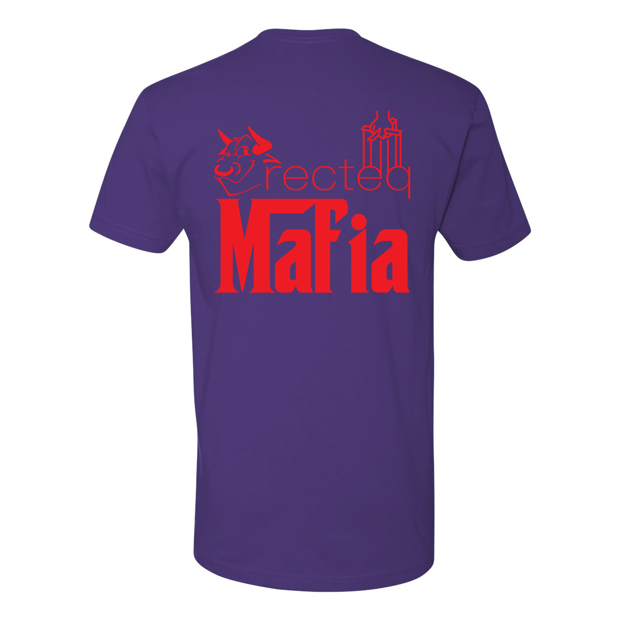 Mafia Front Corner and Full Back T-Shirt in vibrant red print, showcasing soft cotton fabric and stylish design.