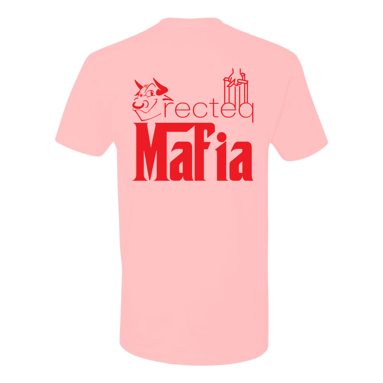 Mafia Front Corner and Full Back T-Shirt in vibrant red print, showcasing soft cotton fabric and stylish design.