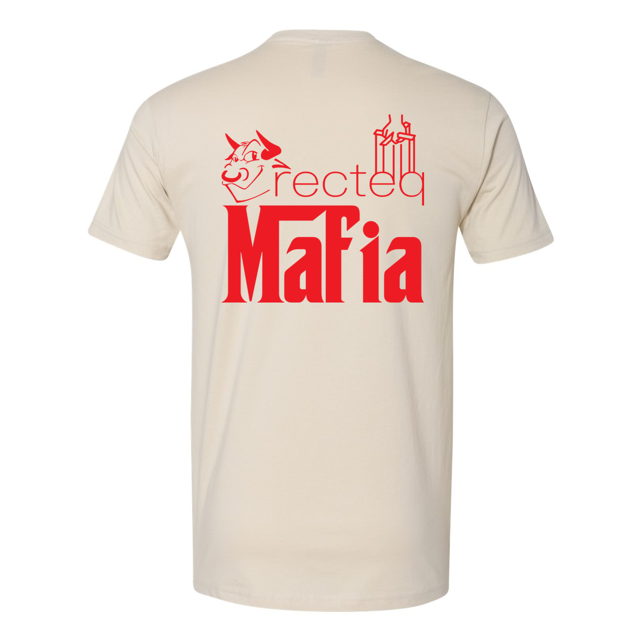 Mafia Front Corner and Full Back T-Shirt in vibrant red print, showcasing soft cotton fabric and stylish design.