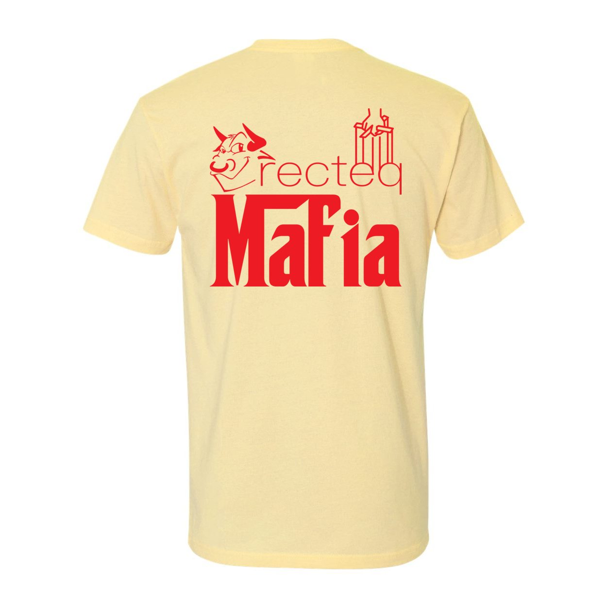 Mafia Front Corner and Full Back T-Shirt in vibrant red print, showcasing soft cotton fabric and stylish design.