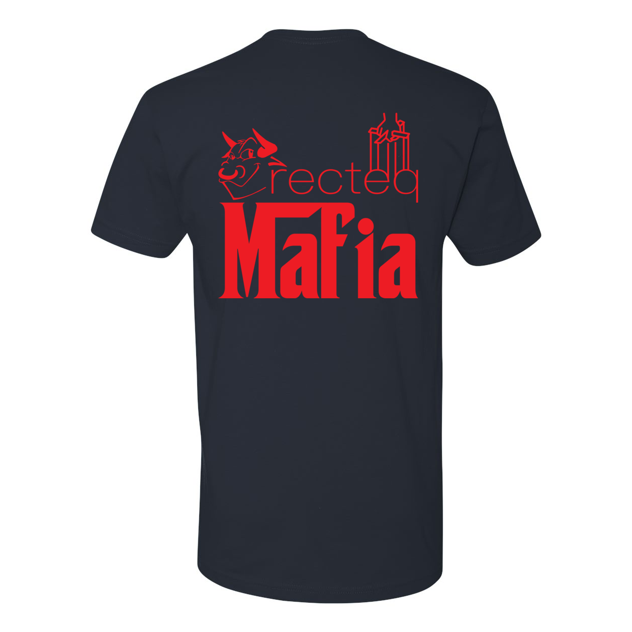 Mafia Front Corner and Full Back T-Shirt in vibrant red print, showcasing soft cotton fabric and stylish design.