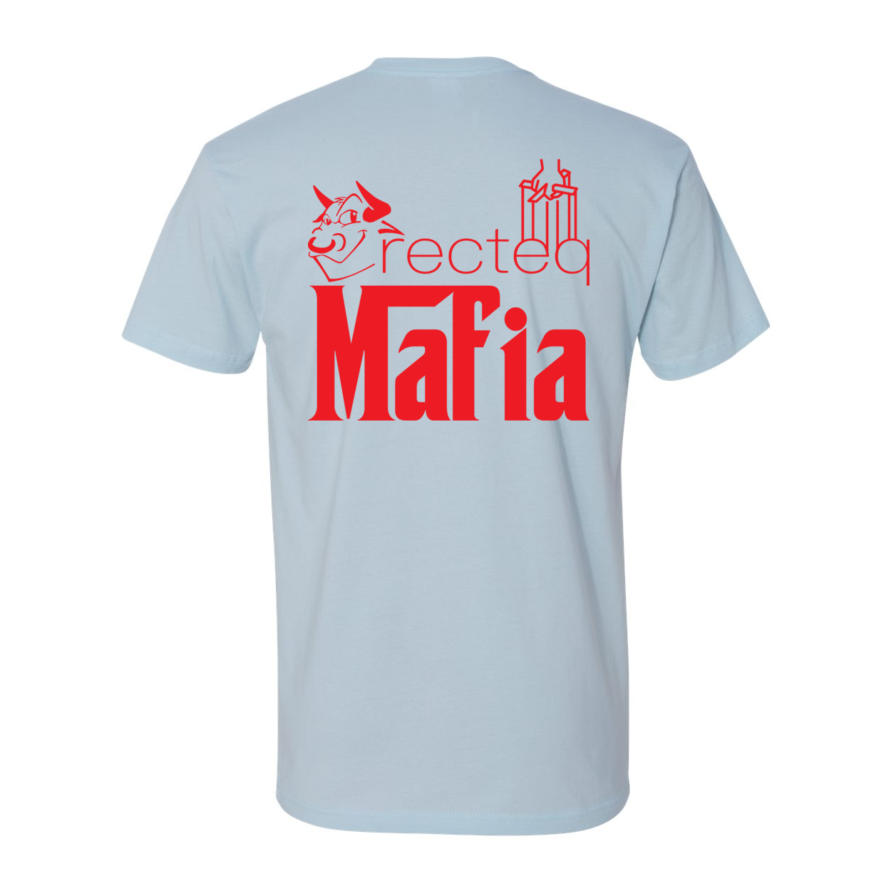 Mafia Front Corner and Full Back T-Shirt in vibrant red print, showcasing soft cotton fabric and stylish design.