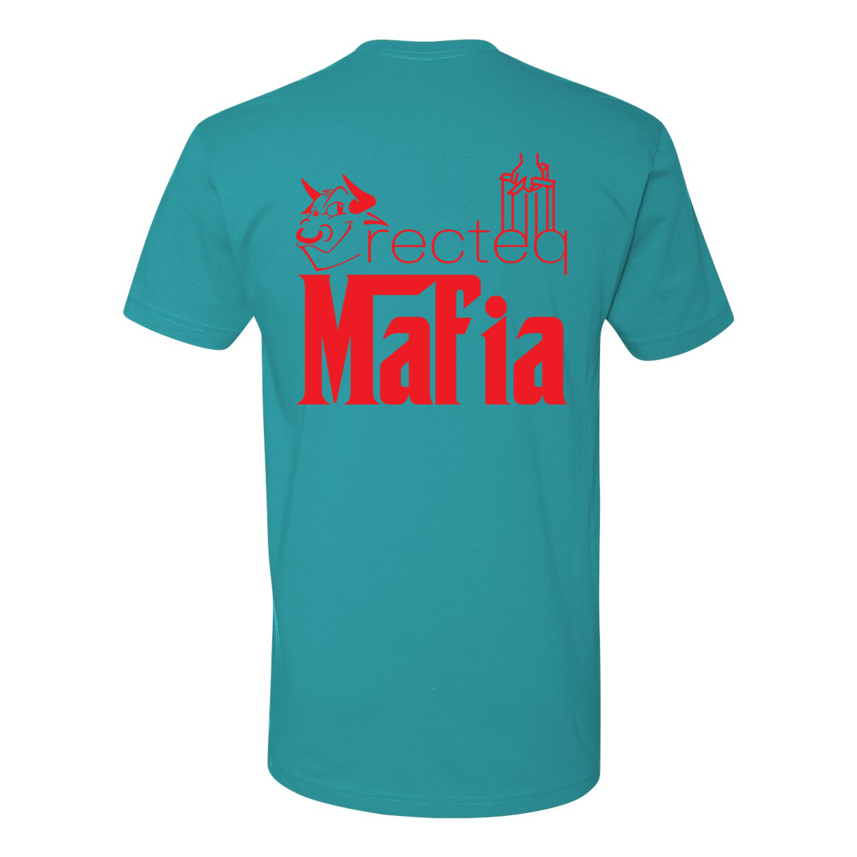 Mafia Front Corner and Full Back T-Shirt in vibrant red print, showcasing soft cotton fabric and stylish design.