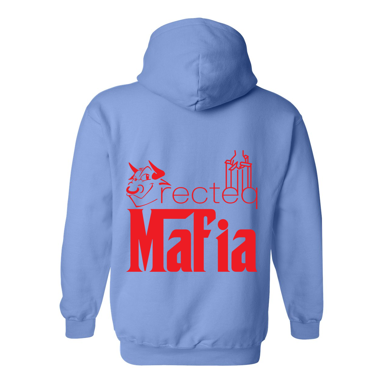 Mafia Front/Back Print Hoodie featuring a stylish design, double-lined hood, and front pouch pocket in vibrant colors.