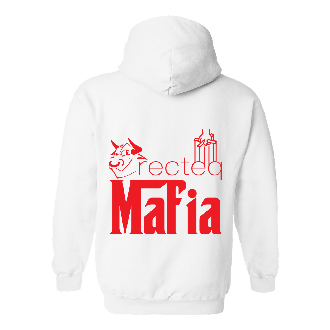 Mafia Front/Back Print Hoodie featuring a stylish design, double-lined hood, and front pouch pocket in vibrant colors.