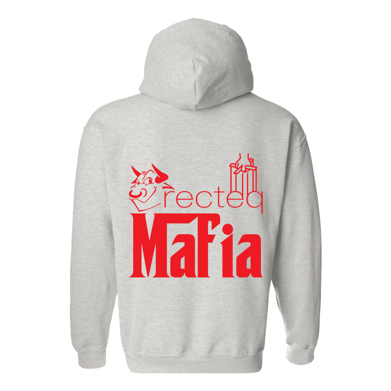 Mafia Front/Back Print Hoodie featuring a stylish design, double-lined hood, and front pouch pocket in vibrant colors.