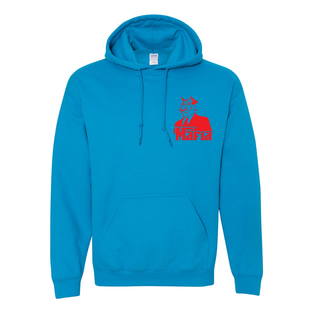 Mafia Front/Back Print Hoodie featuring a stylish design, double-lined hood, and front pouch pocket in vibrant colors.