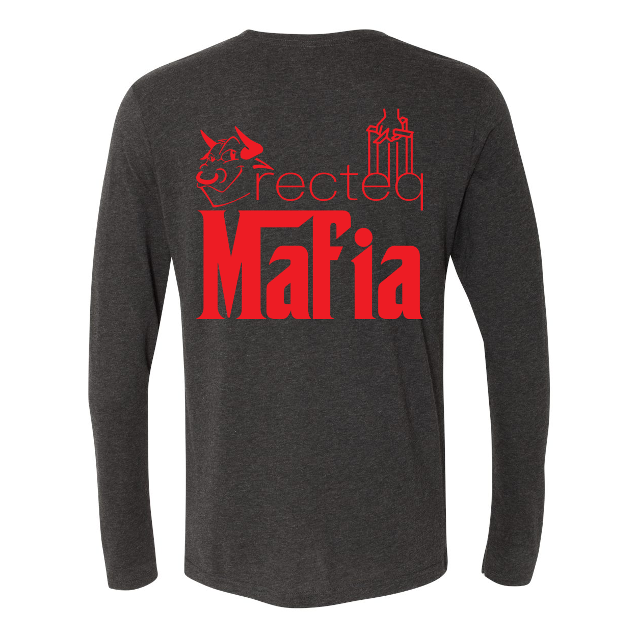 Mafia LS Front Corner/Full Back Red Print long-sleeve shirt featuring a stylish red graphic design on a soft triblend fabric.