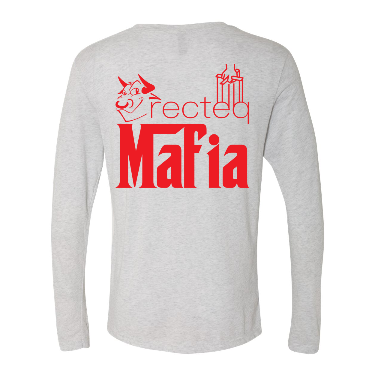 Mafia LS Front Corner/Full Back Red Print long-sleeve shirt featuring a stylish red graphic design on a soft triblend fabric.