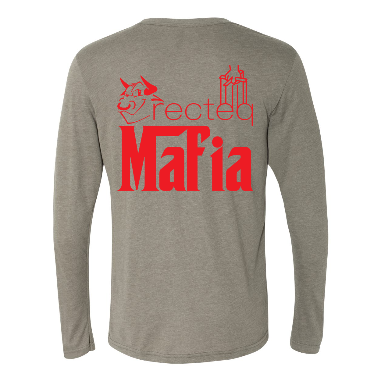 Mafia LS Front Corner/Full Back Red Print long-sleeve shirt featuring a stylish red graphic design on a soft triblend fabric.