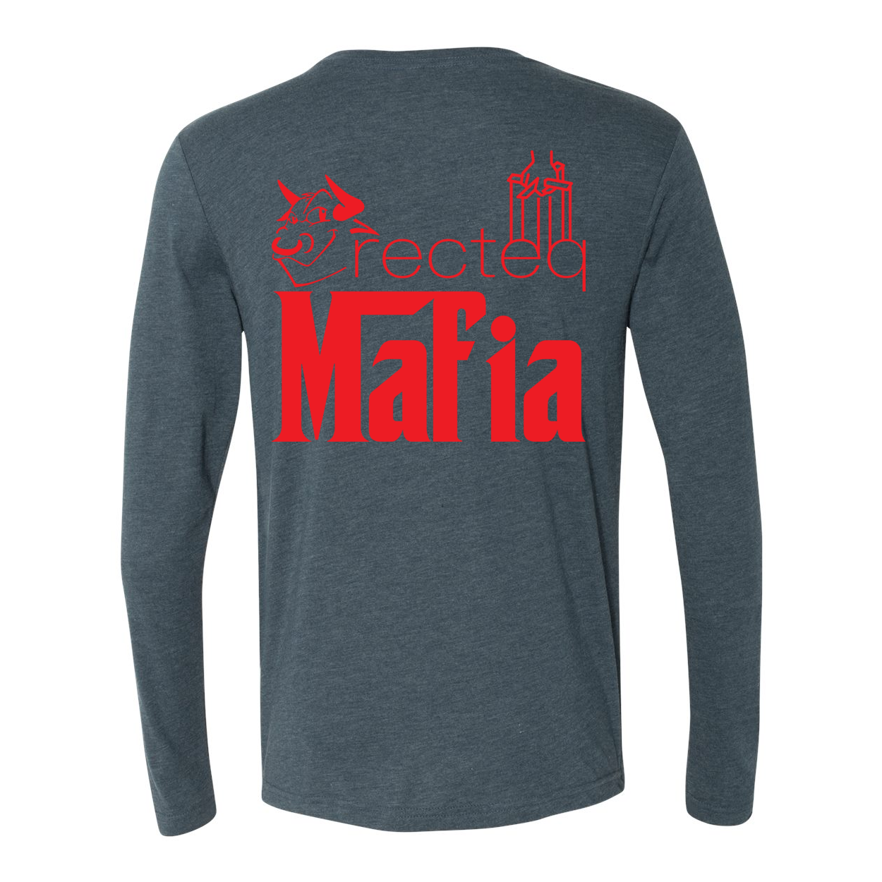 Mafia LS Front Corner/Full Back Red Print long-sleeve shirt featuring a stylish red graphic design on a soft triblend fabric.