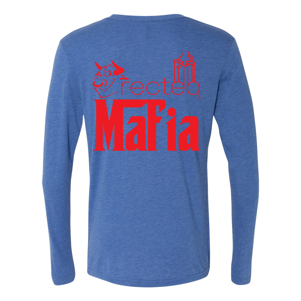 Mafia LS Front Corner/Full Back Red Print long-sleeve shirt featuring a stylish red graphic design on a soft triblend fabric.