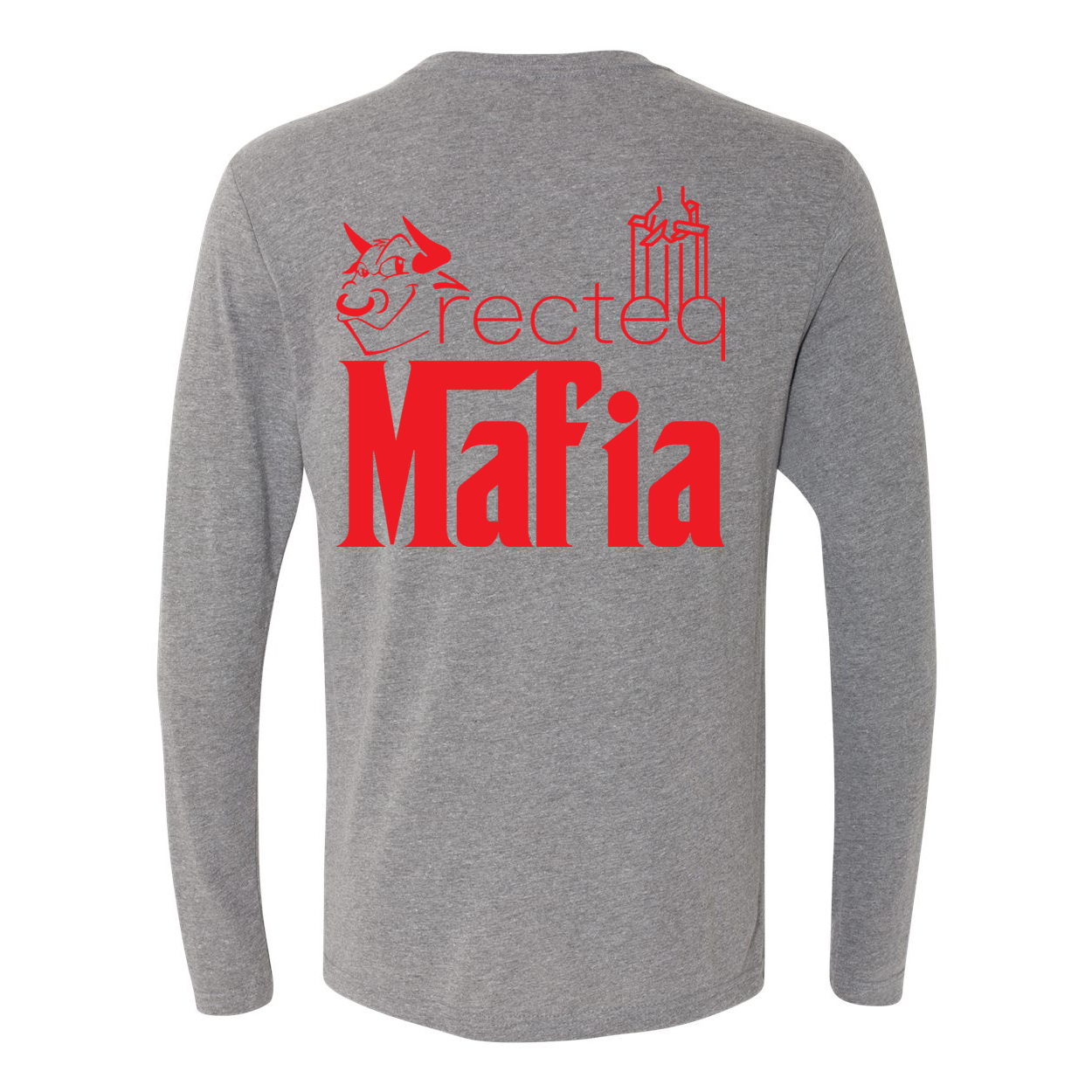 Mafia LS Front Corner/Full Back Red Print long-sleeve shirt featuring a stylish red graphic design on a soft triblend fabric.