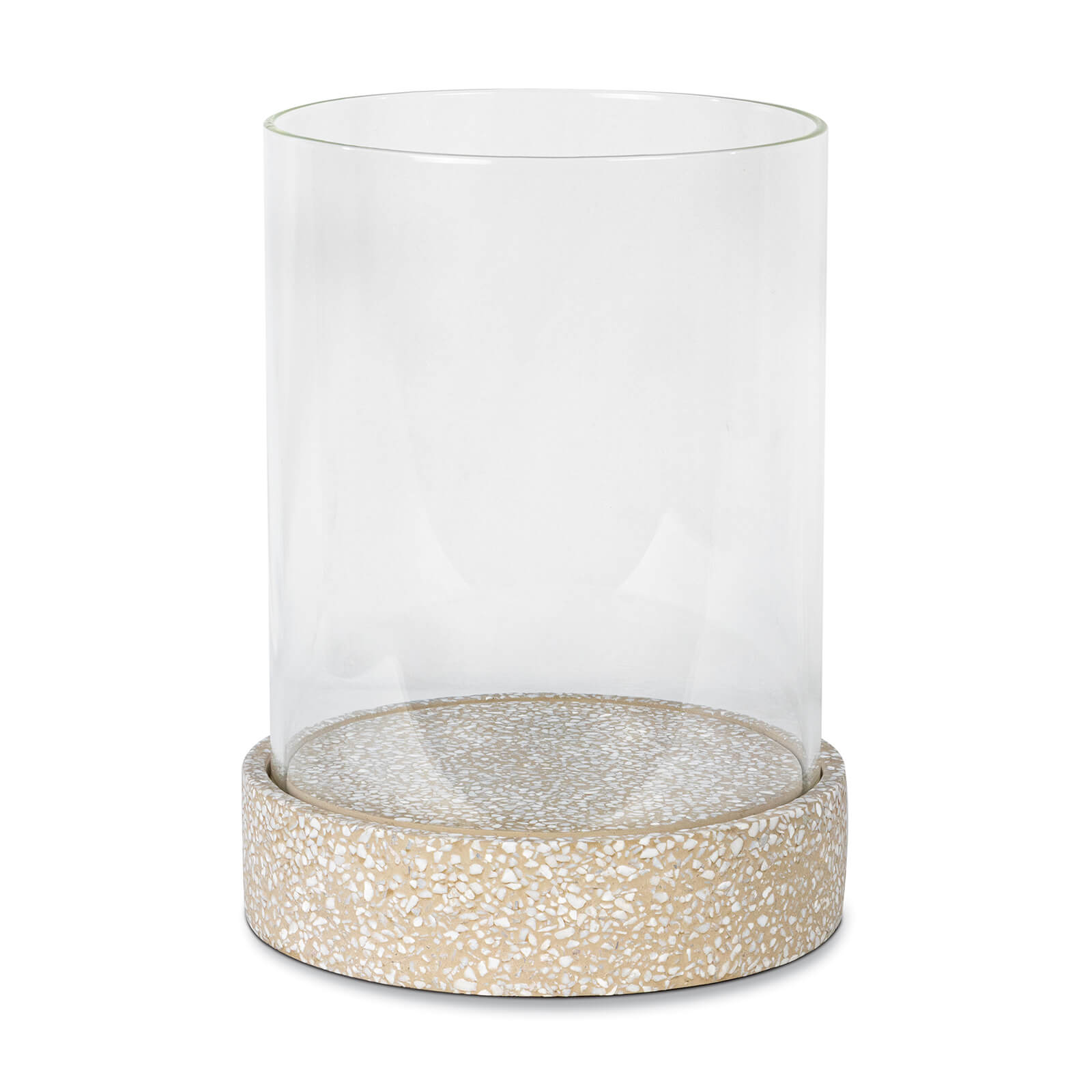 Marcello Terrazzo Hurricane Large featuring unique terrazzo design and tall glass tunnel, perfect for home decor.