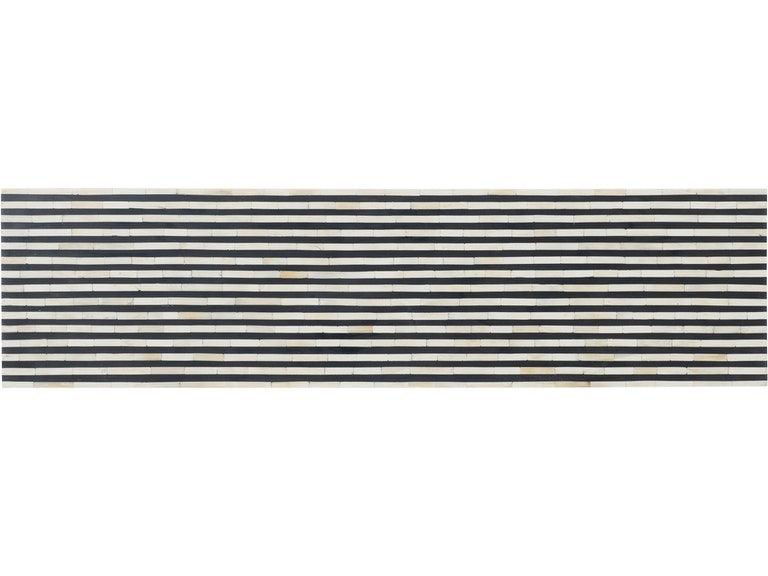 Melange Stanway Hall Console featuring black and white bone inlay with a striped design, showcasing its elegant rectangular shape.