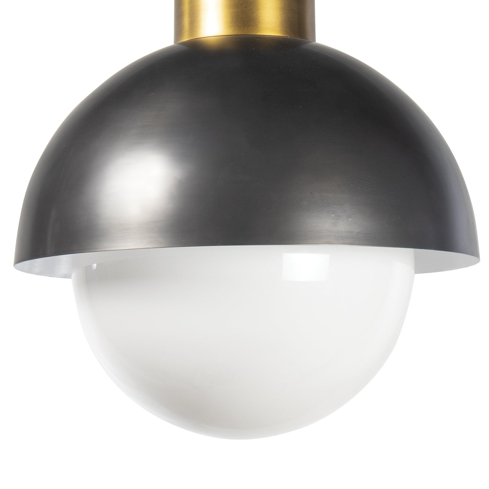 Montreux Pendant light featuring a curved metal shade and large milk glass globe, perfect for modern home decor.