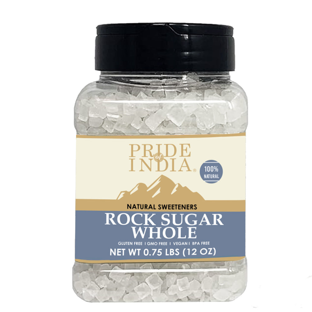 Natural Crystal Rock Sugar Whole in a dual sifting jar, showcasing its pure, crystalline structure and packaging.