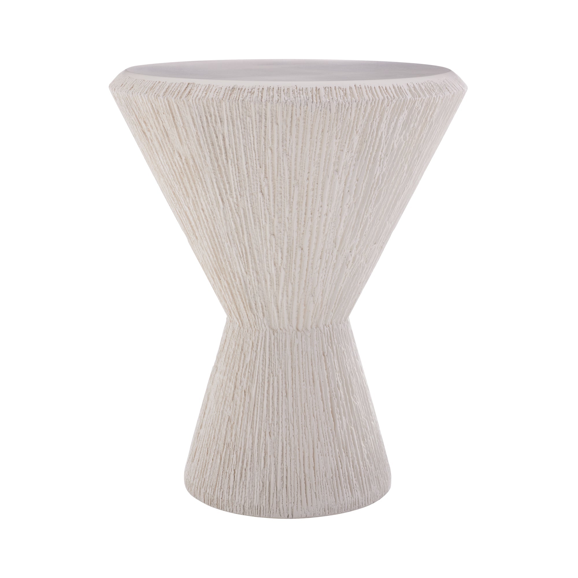 Nika Accent Table featuring a sheaf of wheat design in ivory concrete with a textured base and smooth top.