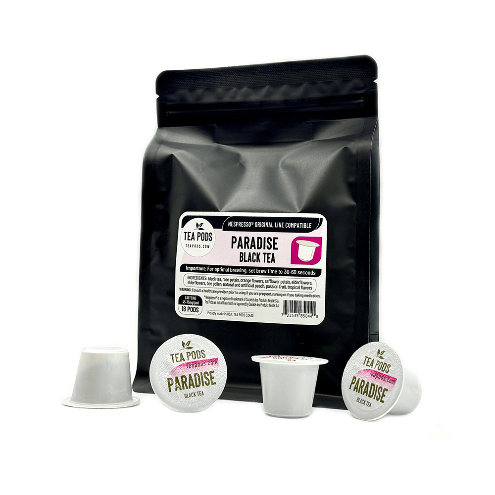 PARADISE black tea pods for Nespresso OriginalLine, featuring a blend of black tea and floral notes in a convenient capsule.