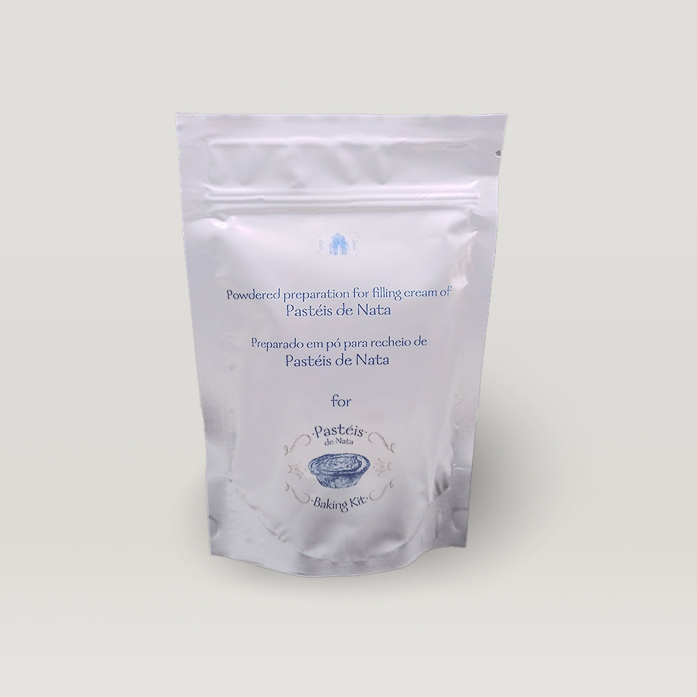 A sachet of Pastel de Nata custard refill, ideal for making traditional Portuguese pastries.