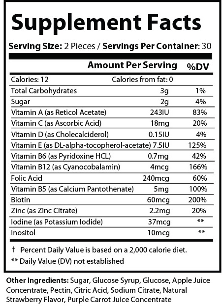 Supplement Facts label for vitamins.