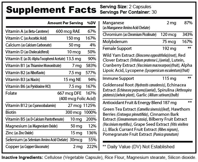 Supplement facts label for capsules.