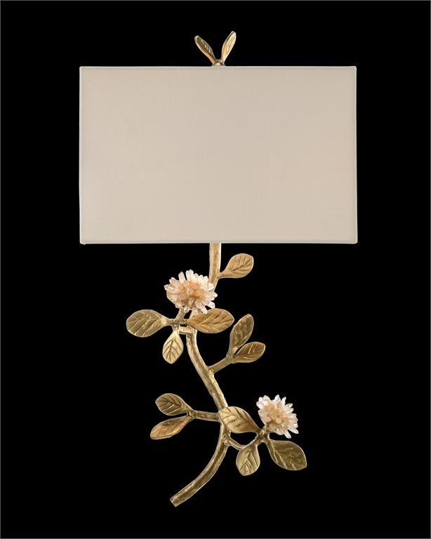 Quartz Flower Single-Light Wall Sconce featuring blooming quartz flowers and a brass finish, ideal for elegant home decor.