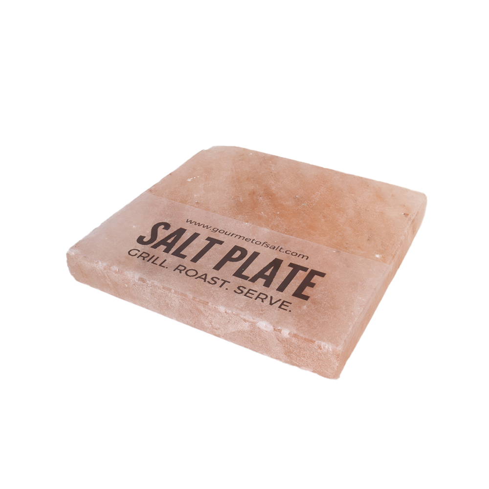 Large salt plate made of 100% rock salt, ideal for grilling and serving various dishes, featuring unique natural patterns.