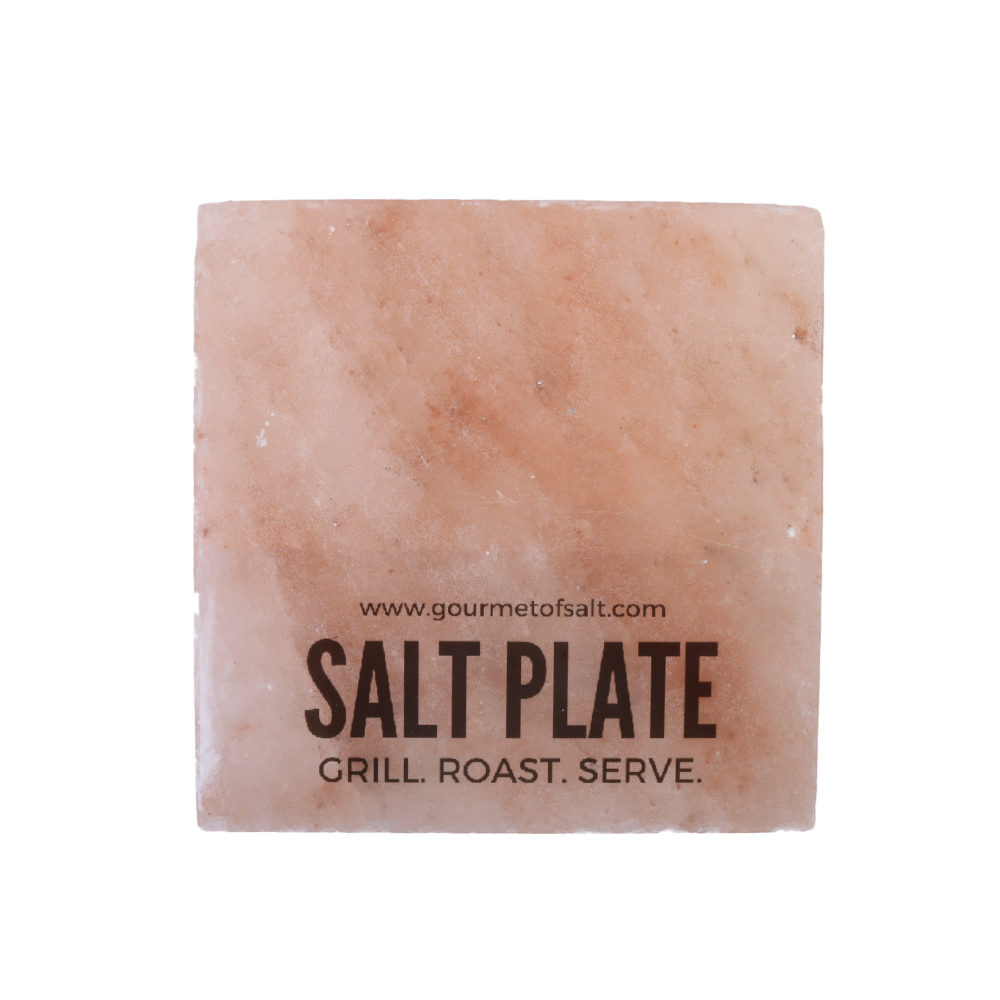 Large salt plate made of 100% rock salt, ideal for grilling and serving various dishes, featuring unique natural patterns.