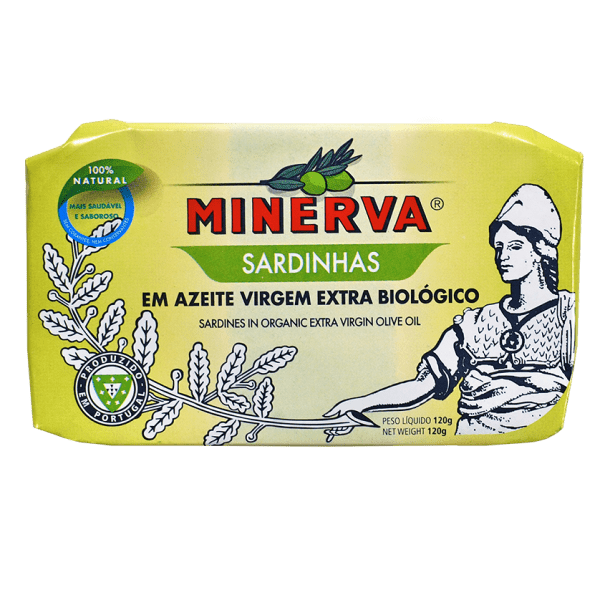 A can of Minerva Sardines in organic extra virgin olive oil, showcasing the premium quality and artisanal craftsmanship.