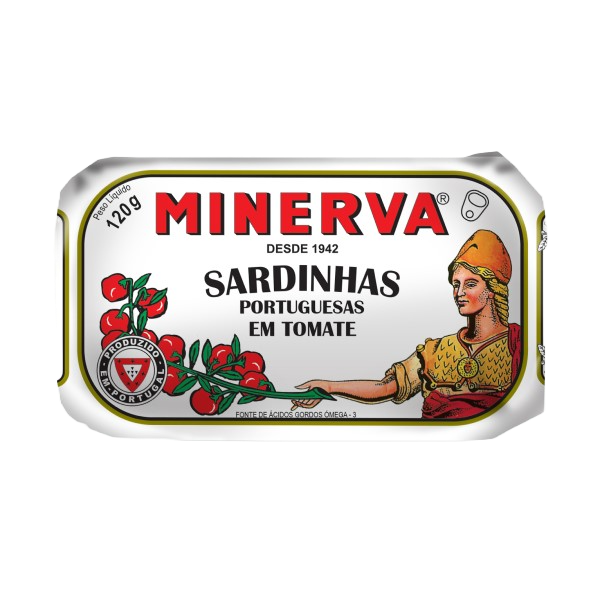 A can of premium sardines in rich tomato sauce, showcasing whole sardines and vibrant red sauce.