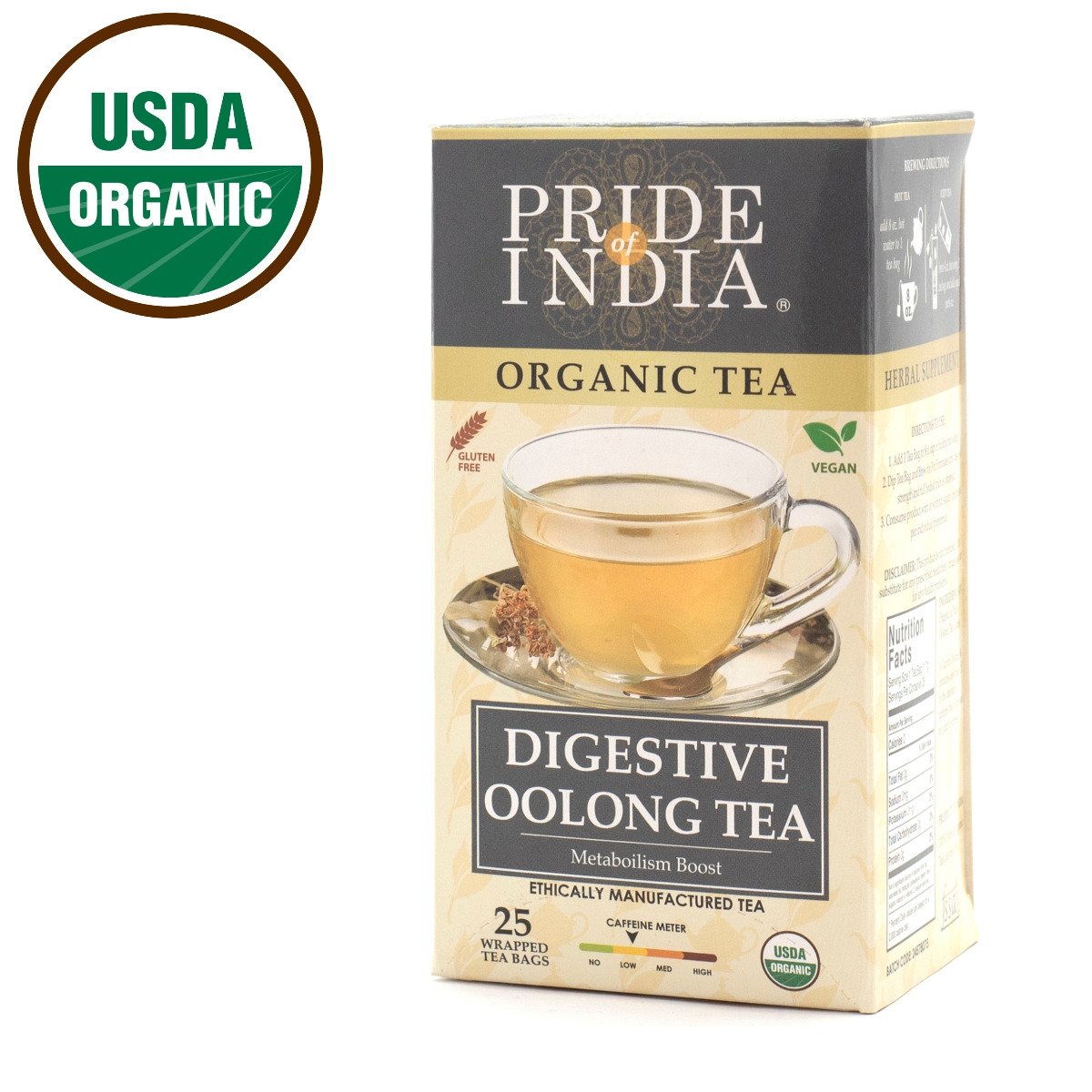 Sauvignon Creme Peachy Oolong Tea Bags in a box, showcasing the organic tea bags with a peachy flavor profile.