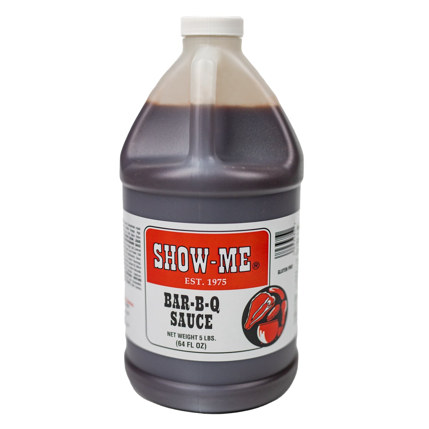 Show-Me® 1/2 Gallon Bar-B-Q Sauce bottle featuring a classic label design, showcasing its rich, dark sauce inside.