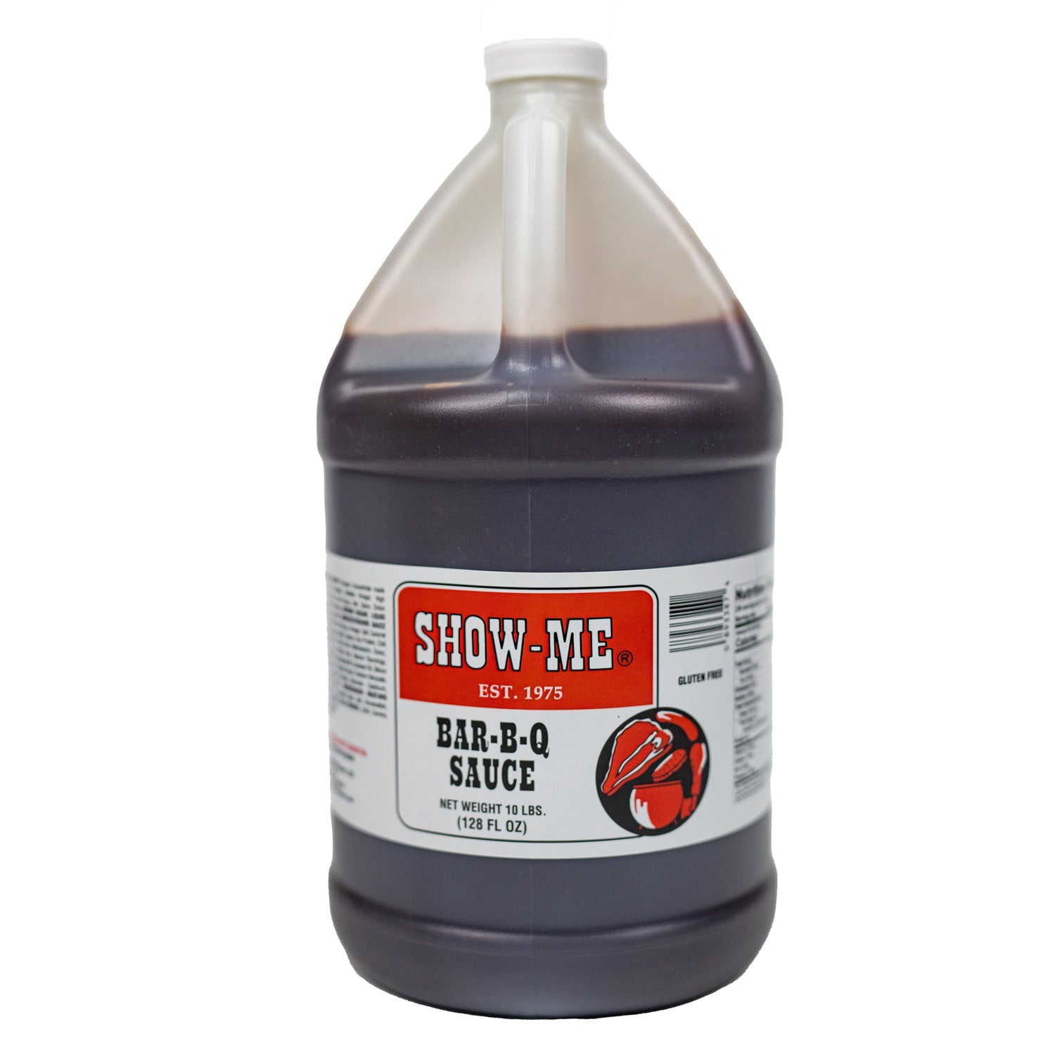 Show-Me® Gallon Bar-B-Q Sauce bottle with a rich, smoky flavor, perfect for grilling and marinating.