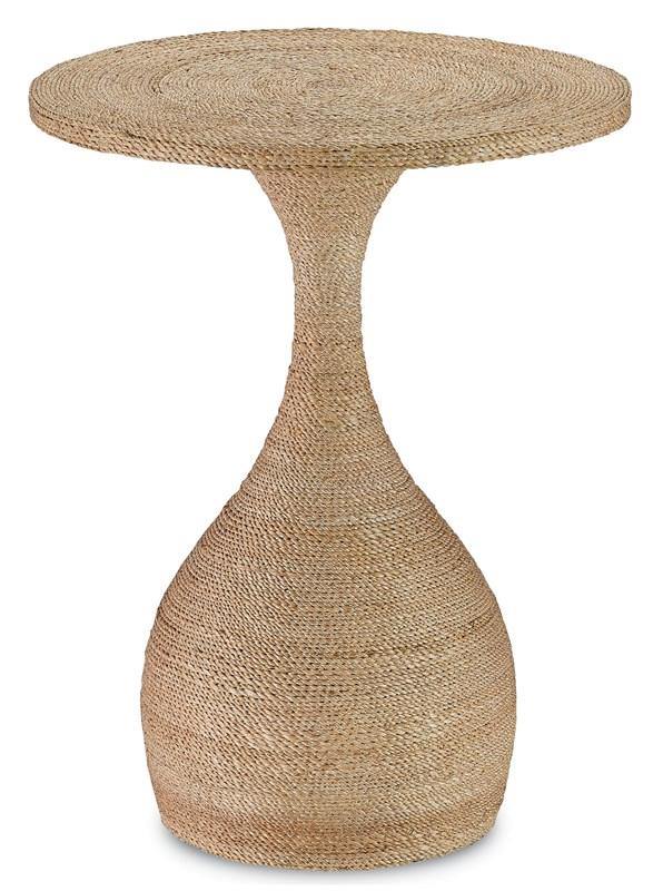 Simo Accent Table featuring an hourglass shape wrapped in natural Abacá rope, showcasing its unique design and craftsmanship.