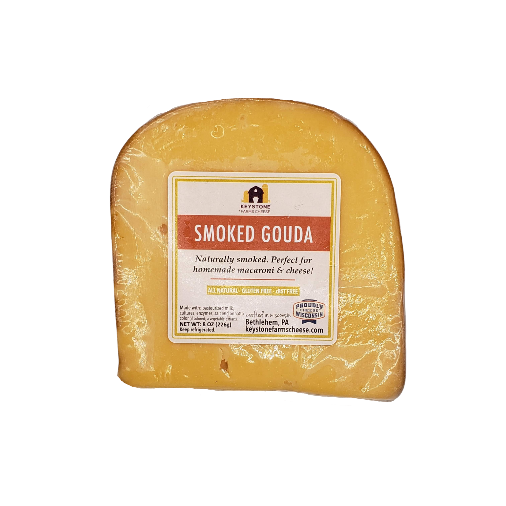 A block of Smoked Gouda cheese with a rich, smoky flavor, perfect for cheese boards and recipes.