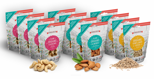 Snack Pack Size featuring 4 packs of 2 oz. Organic Almonds, perfect for healthy snacking on-the-go.