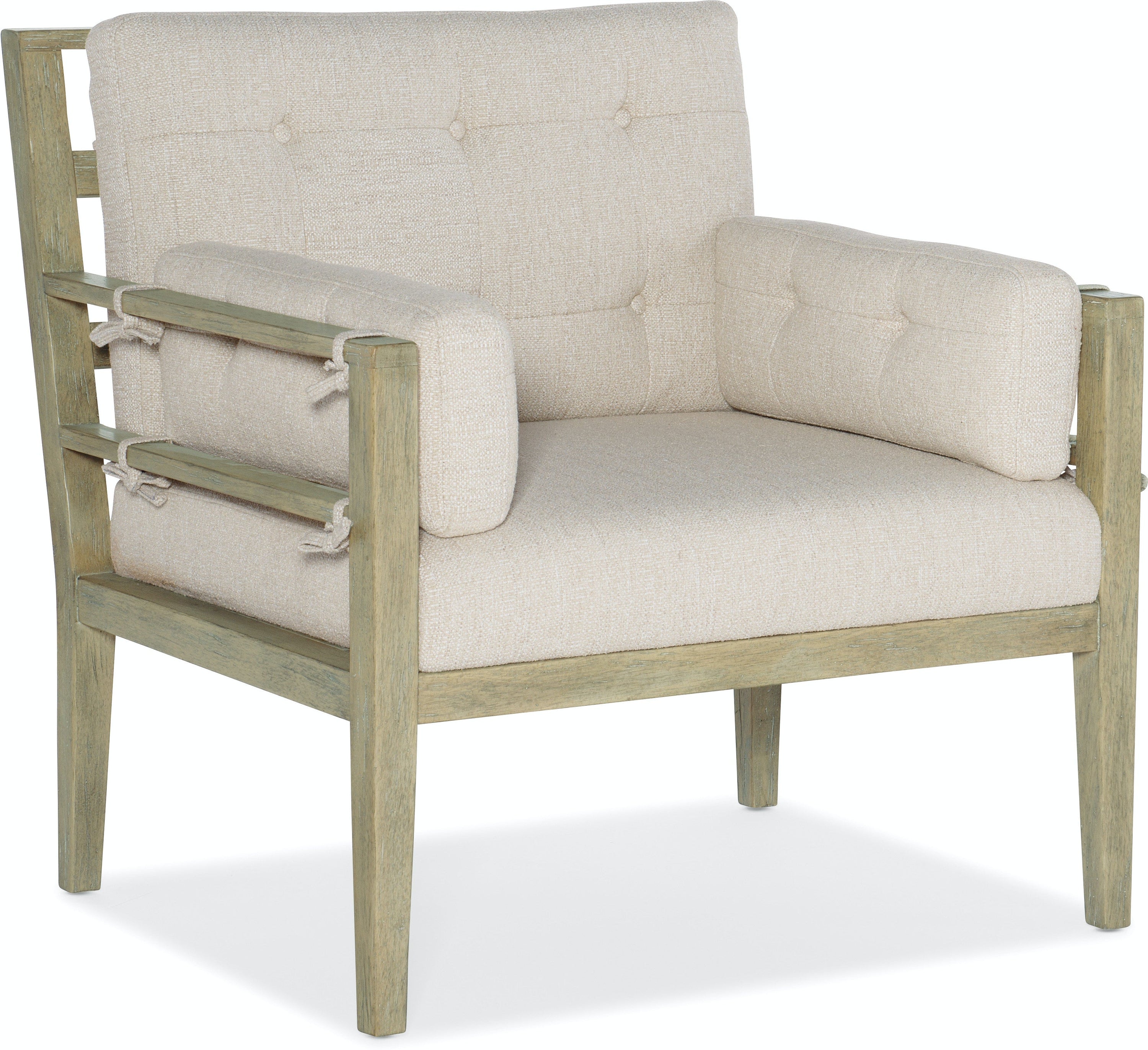 Surfrider Chair featuring a light Driftwood finish with Zuri Cream cushions, showcasing a rustic yet modern beach-town design.