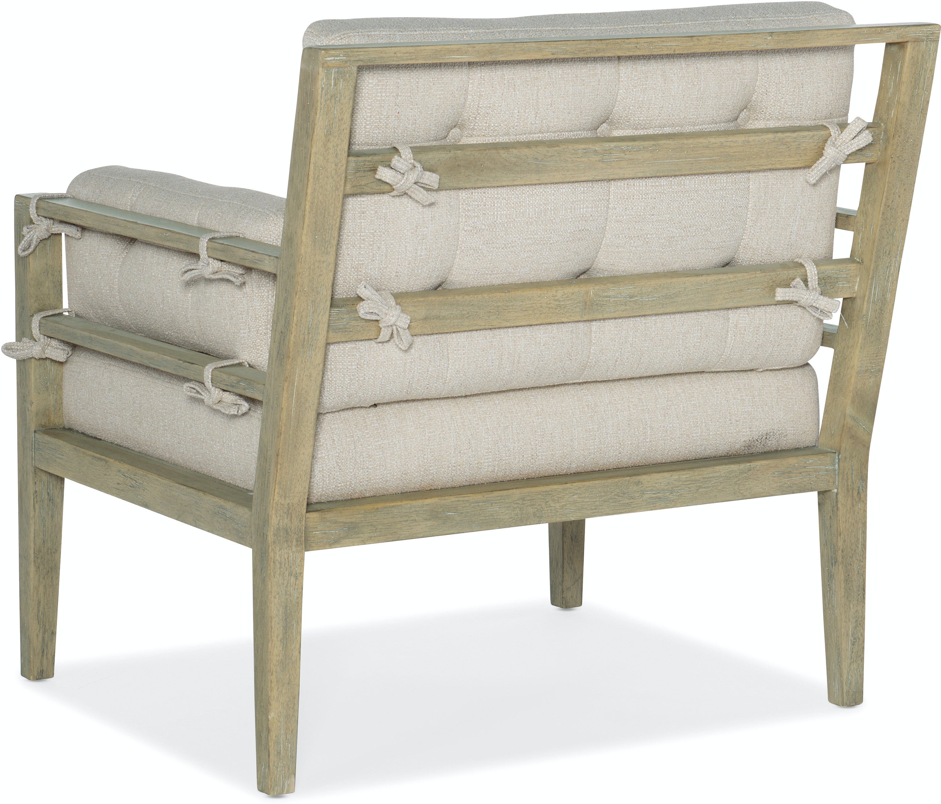 Surfrider Chair featuring a light Driftwood finish with Zuri Cream cushions, showcasing a rustic yet modern beach-town design.