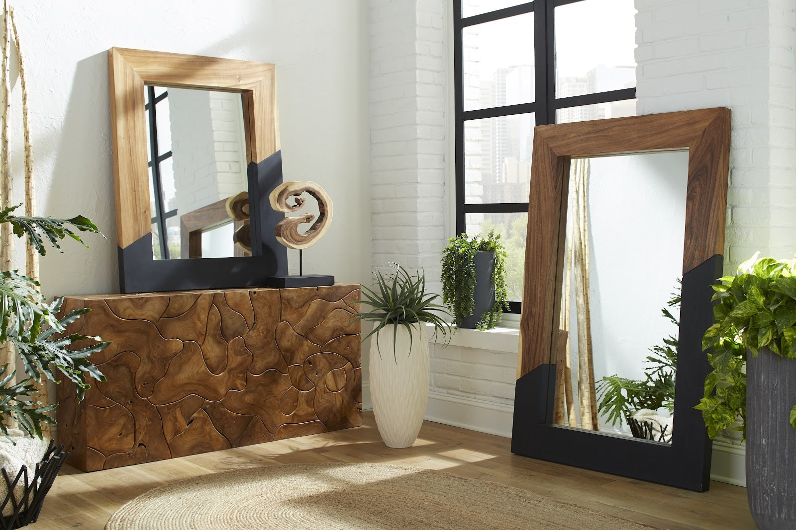 Teak Slice Console Table showcasing natural wood grain and craftsmanship, perfect for modern and rustic interiors.