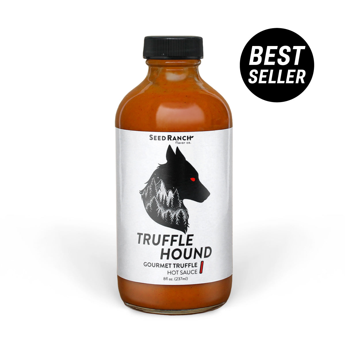 Truffle Hound 2 Pack featuring gourmet hot sauce with summer truffles and chili peppers, elegantly packaged.